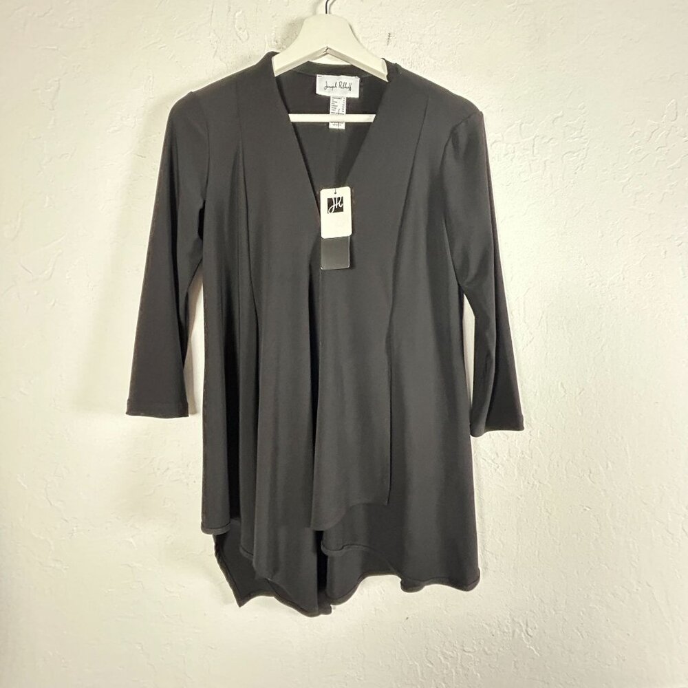 Joseph Ribkoff Womens Black 3/4 Sleeve Asymmetric Tunic Top Size 2 Stretch New